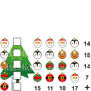 Rätsel für Kinder Weihnachten Weihnachtskugeln Grundschule Rechenaufgabe Addition Addieren