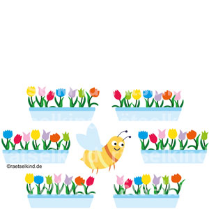 Kinderrätsel Vergleich Frühling Sommer Farben Blumen Blumenkasten Bunte Farben Blüten Blüte Biene