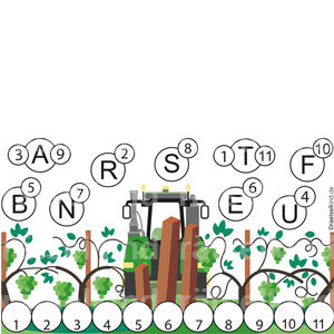 Worträtsel für Kinder Buchstaben Erntezeit Wein Trauben Traubenlese Traubenernte Traubensaft Saft