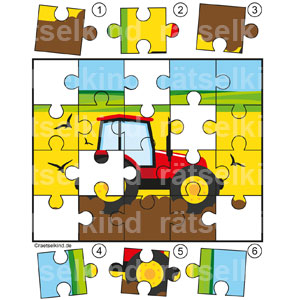 Traktor Rätsel für Kinder Puzzle Puzzleteile Trecker Landwirtschaft Feld Acker Ackerbau Agrar Bauernhof Hof