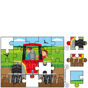 Welches Puzzleteil passt in die richtige Lücke? Lösung: Der Reihe nach von oben 3, 1, 2.