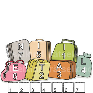 Ferienrätsel Sommerrätsel Rätsel Kinder Leseanfänger Alphabet Urlaub Koffer Taschen Gepäck Italien