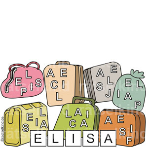 Alphabet Kinderrätsel Lesen Buchstaben Wort Name Urlaub Ferien Verreisen Koffer Taschen Gepäck