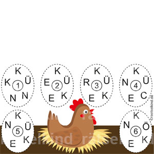 Kinderrätsel Landwirtschaft Henne Huhn Ei Hühner Küken Hühnerfarm Federvieh Buchstaben erkennen